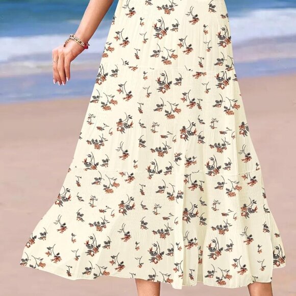 Maxi Skirts for Women Pleated Long Flowy Chiffon Elastic Waist Tiered A Line Ski - Picture 3 of 7